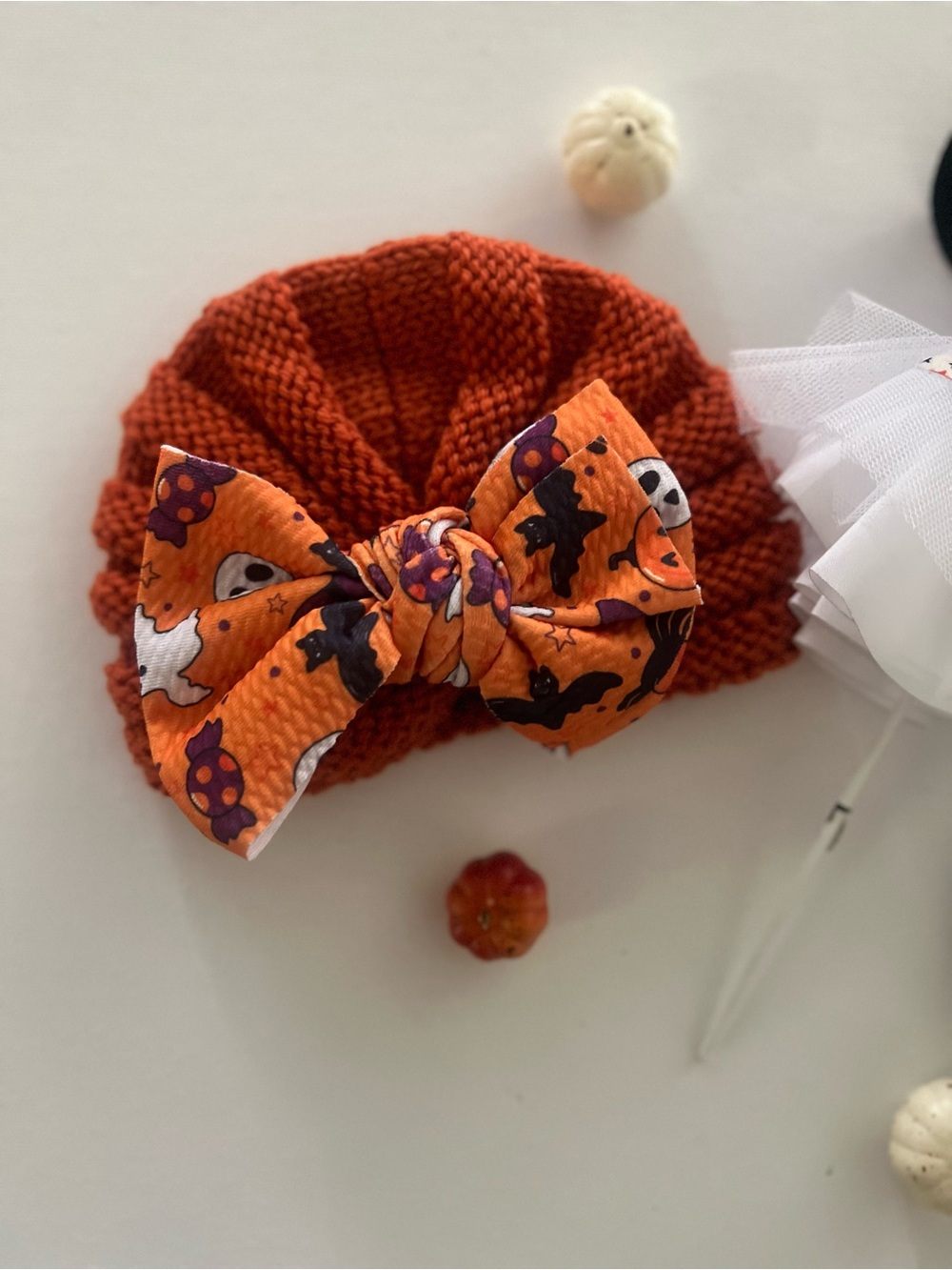 Handmade Halloween Baby Toddler Knit Turban Beanie Bow Hat - Picture 2 of 12